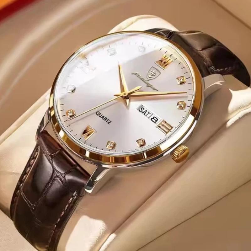 POEDAGAR Luxusní Ležérní Top Značka Obchodní Pánské Hodinky Datum Týden Voděodolné Svítící Kožené Společenské Hodinky Relogio Masculino