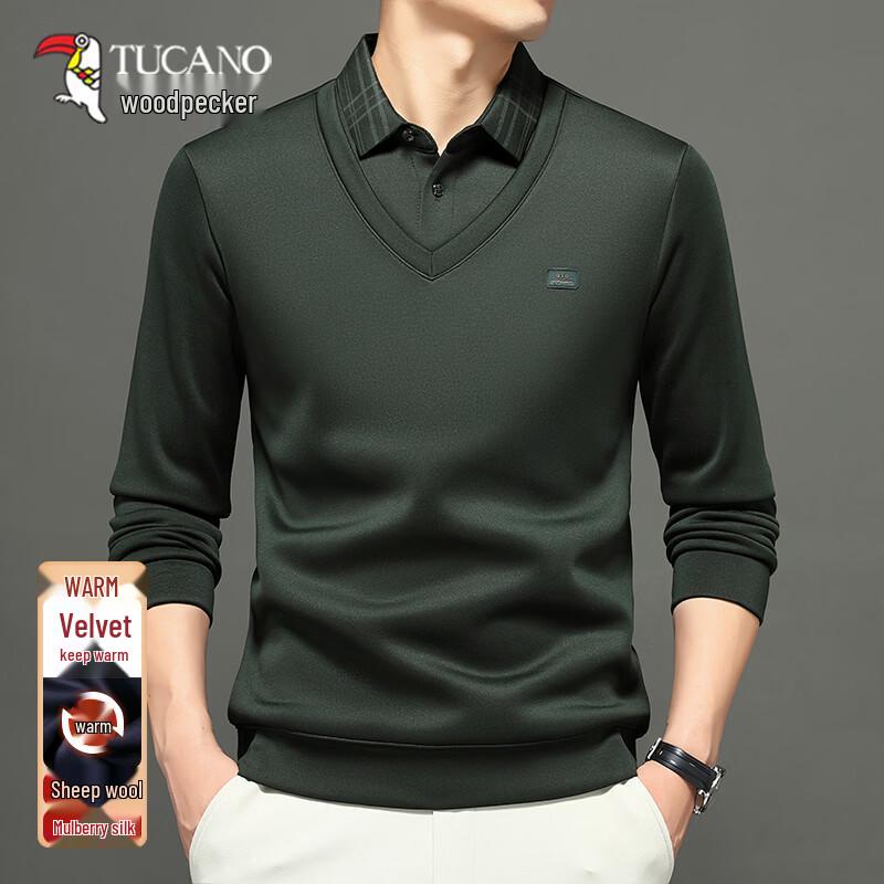 TUCANO Men s Fleece Lined Faux Two-Piece Knit Polo Shirt 3XL