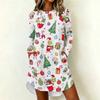 Women's Casual Long Sleeve Neck Dress with Christmas Print for Holiday Party