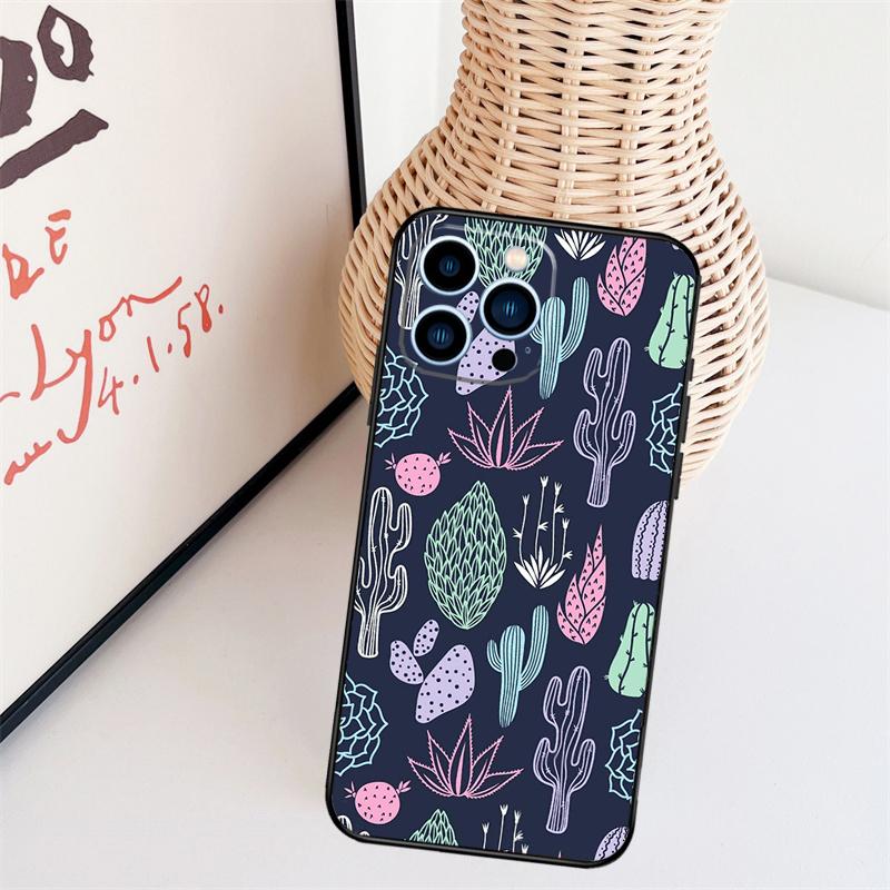Cactus Pattern Case For iPhone 11 12 13 14 16 15 Pro Max Mini X XS Max XR Plus Cover Coque