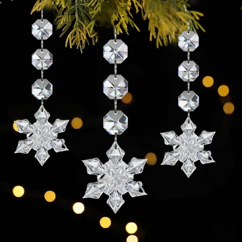 30 Pack Hanging Crystals - Clear Acrylic Snowflake Pendant Ornaments for Christmas Tree, Centerpieces, Window & Home Decorations