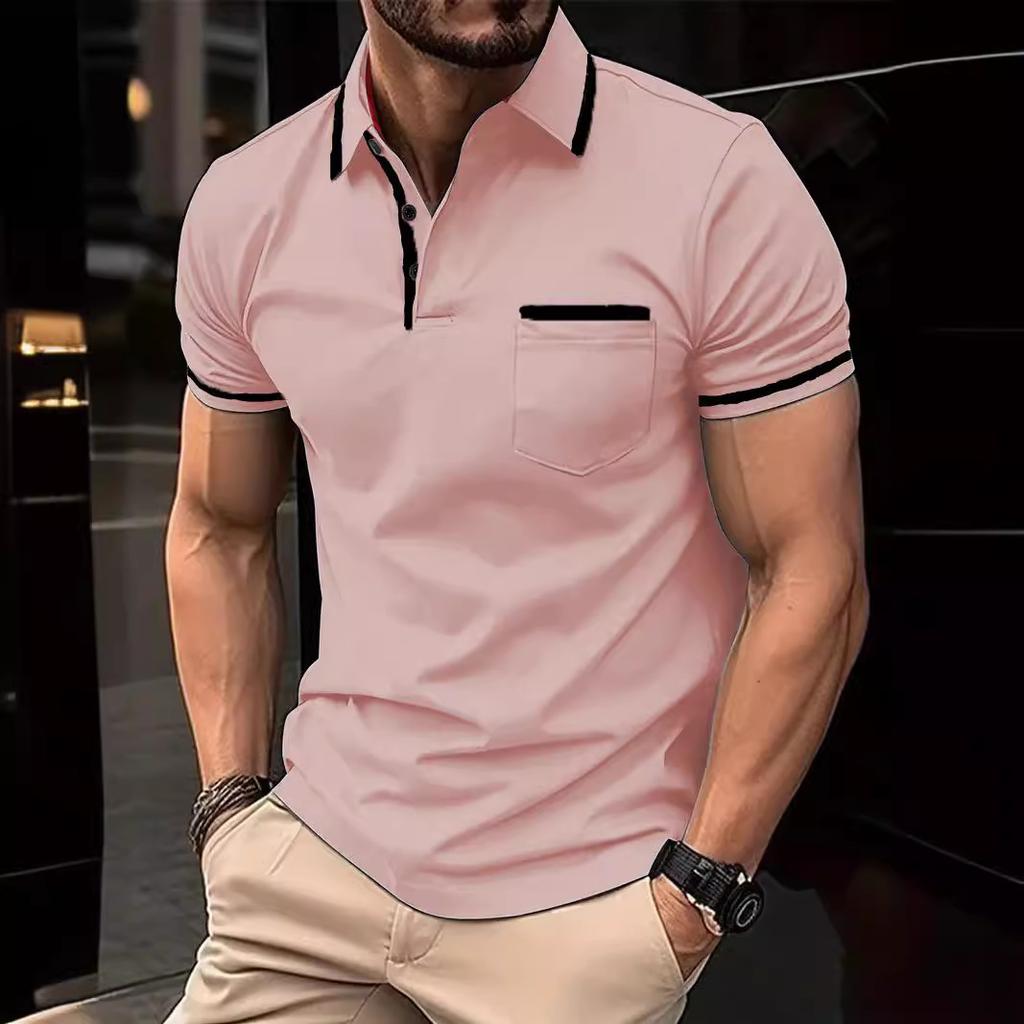 New Men's Polo Shirt Button Pocket Men's Sports Short Sleeve Tops