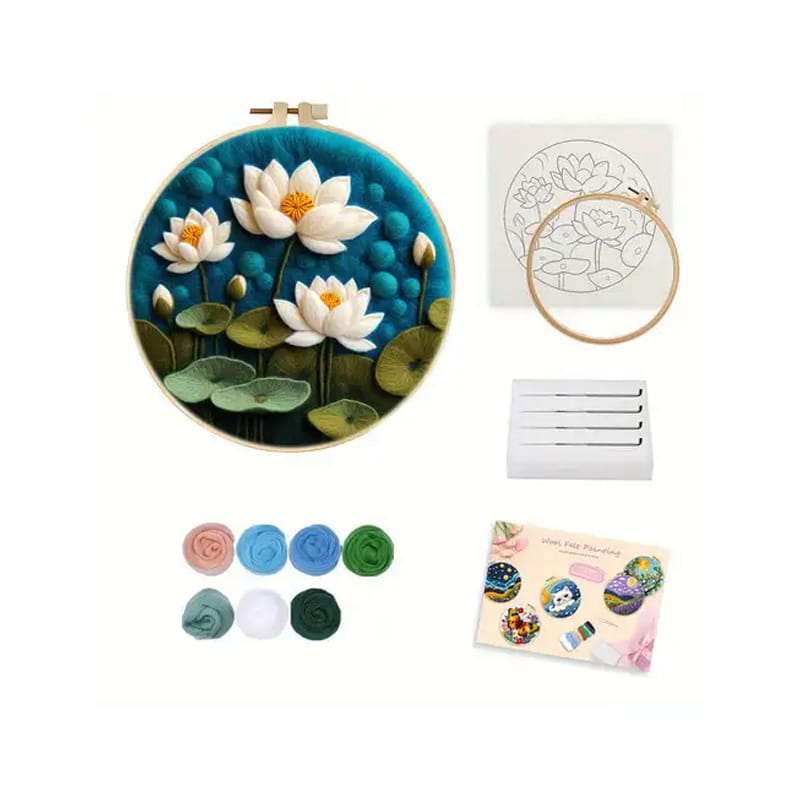 Lotuses - Embroidery (Felting) with Worsted Wool