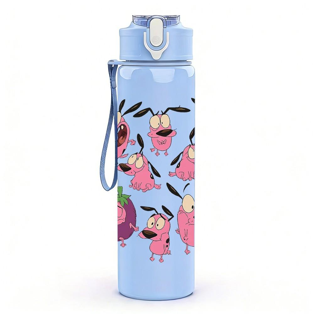 1PC Pink Floral Pig Group 750ml Color Plastic Sports Water Bottle Leakproof Flip Straw Lid Suitable for Sports Office Home Use