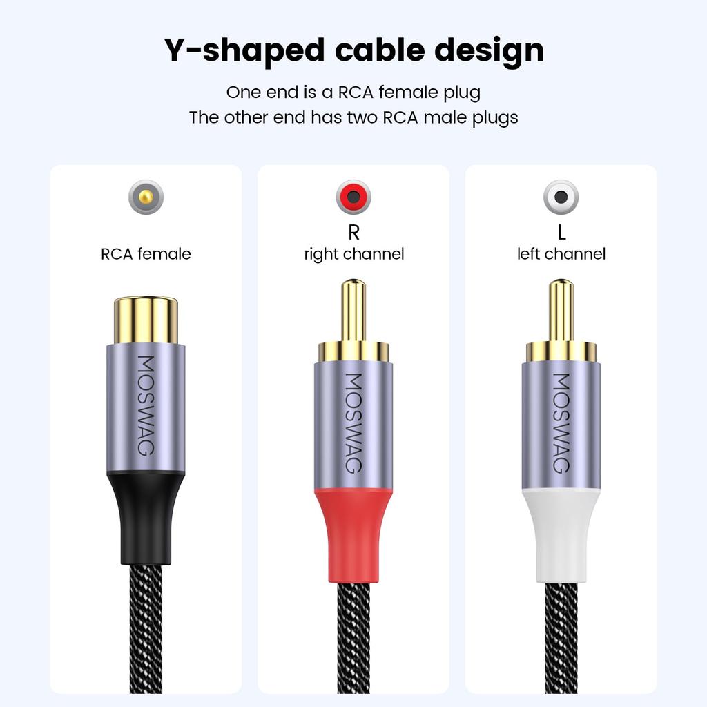 MOSWAG RCA RCA RCA Cable Branch 1 Female To 2 Y Cable RCA Audio Signal Distribution Compatible with Game CD Home HDTVs Cable, Splitter, Male, Female,