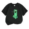 Kids Boys Girls 100% Cotton Crew Neck Short Sleeve T-Shirt, Cute Green Pixel Creeper Game Character Print Casual Soft Tee for Children Daily Wear