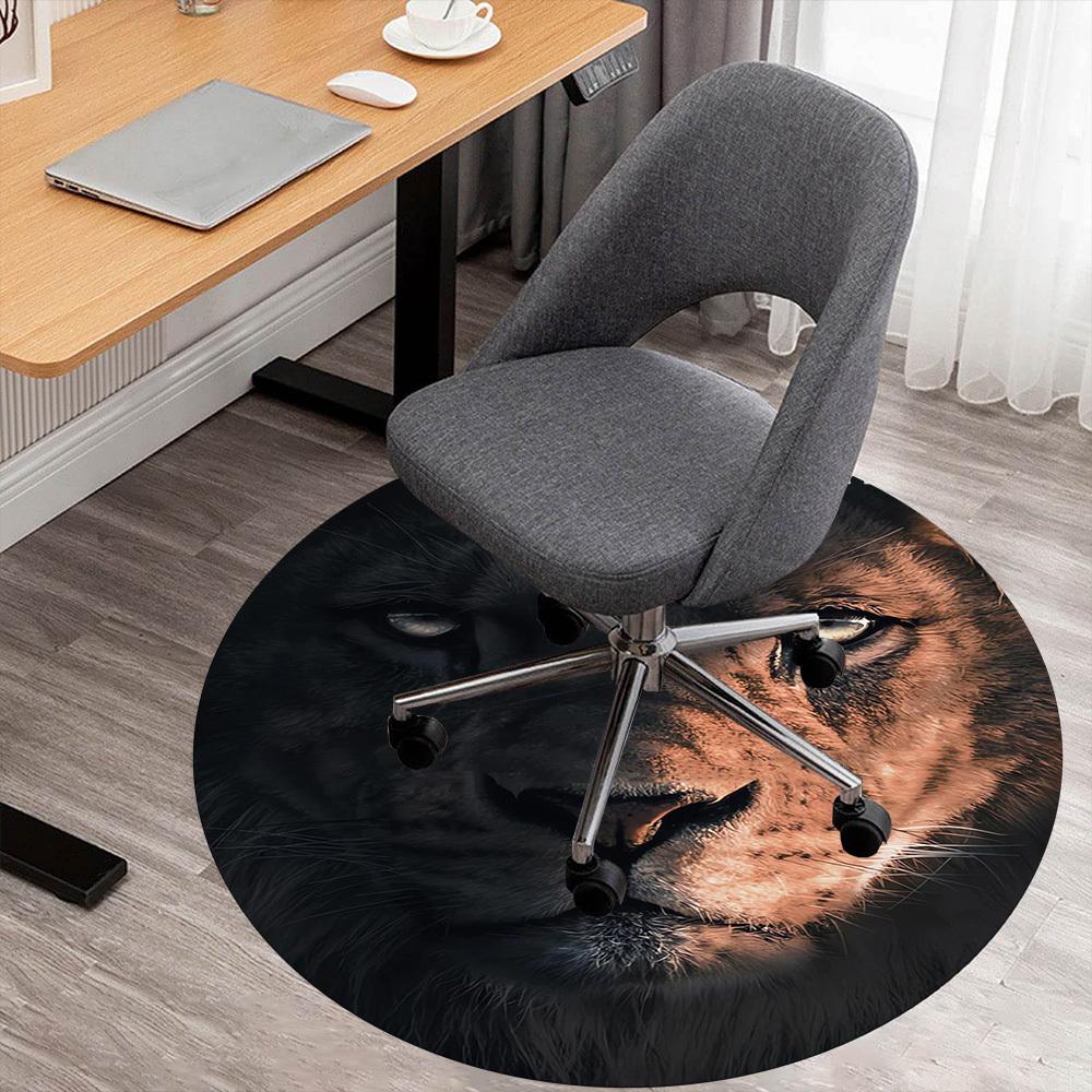 

1PC Lion Wildlife Nature Round Chair mat Area Rug - Non-Slip, Floor Mat for Office, Bedroom, home decor Christmas Gift c0528132 80cm