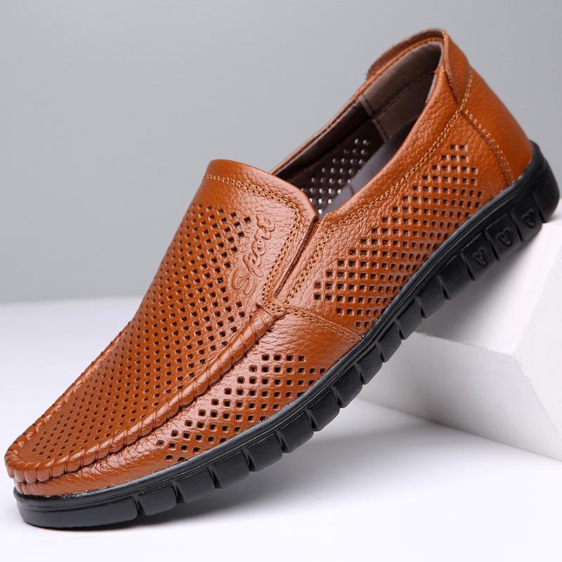 Leather Shoes Men'S Breathable Leather Hollow Hole Sandals Young Men'S Business Leisure Cool Leather Shoes Are Available In Stock
