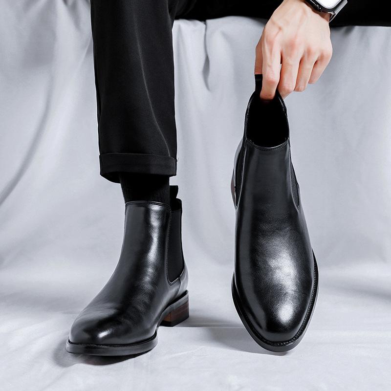 Chelsea boots high-top leather shoes pointed British heightening Martin boots winter velvet cotton shoes short boots
