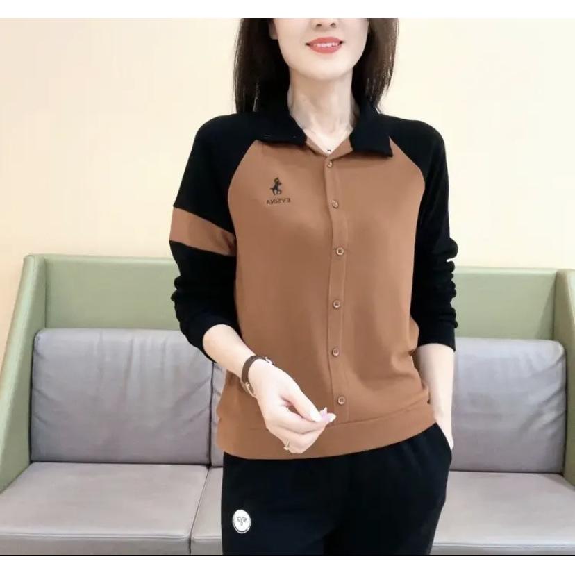 Hanorac lejer patchwork color block cu guler turn-down mărime plus pentru mame