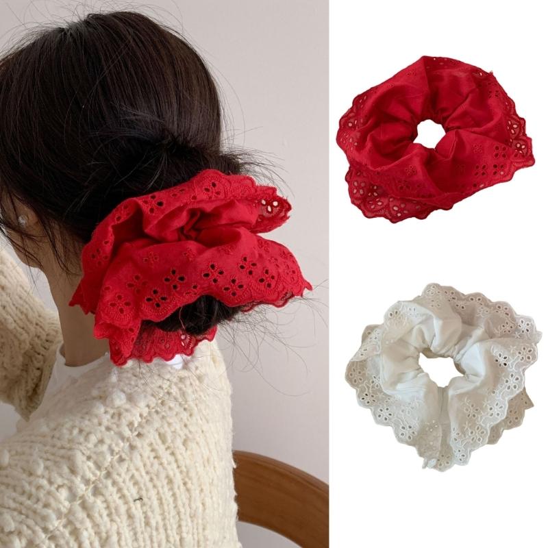 Lace Scrunchies for Women Large Elastic Hair Scrunchy Eye Catching Hair Rope French Hair Bobbles Ponytail Holder