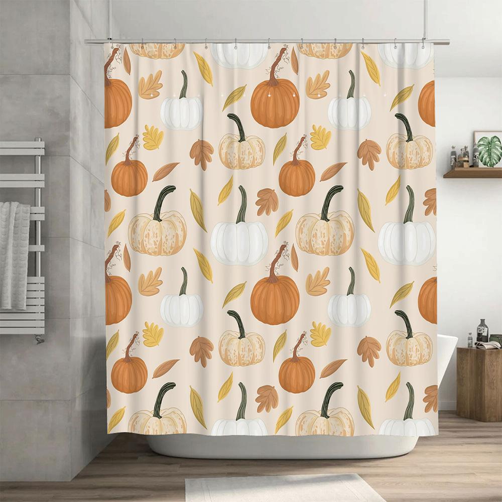 Herbstblätter Kürbis Muster Duschvorhang Wasserdichtes Gewebe für Heimdekoration im Badezimmer.