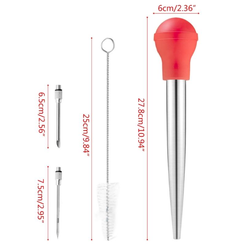 Kitchen Stainless Steel Turkey Baster for Cooking Food Grade Syringe with Silicone Suction Bulb Needle Cleaning Brush
