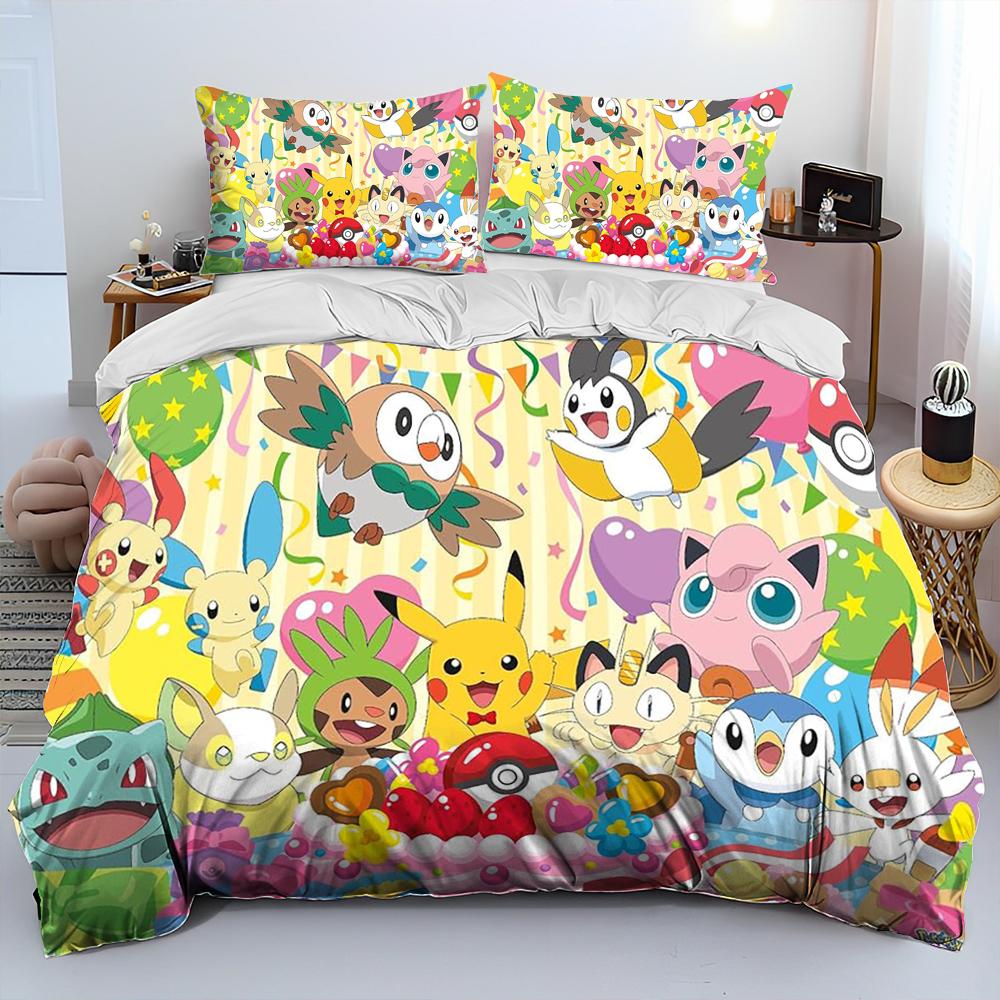 3D Cartoon Pikachu Pokemon Monster Bettdecke Bettwäsche Set Bettbezug Bett Set Steppdecke Bezug Kissenbezug Queen Bettwäsche Set Erwachsene Kinder