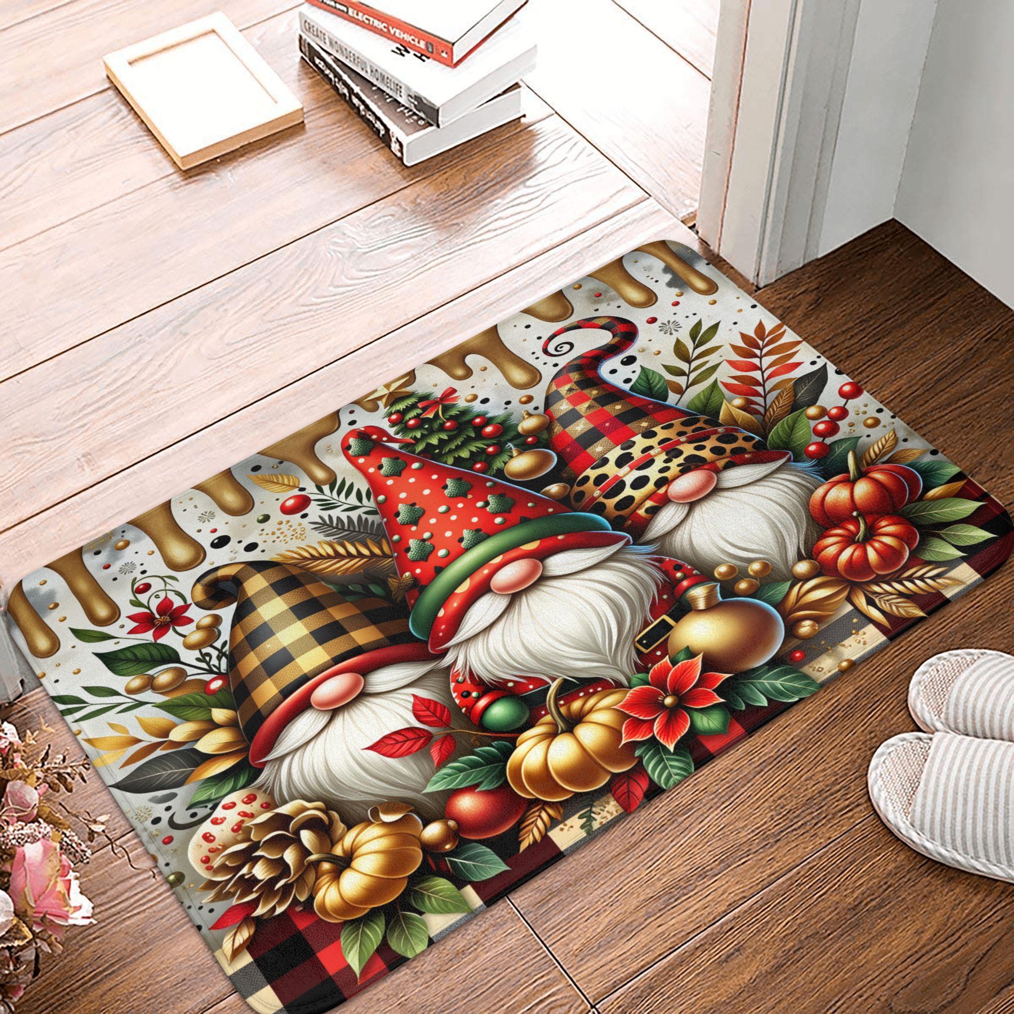 

Christmas Gnome Plaid Pattern Doormat Mat Anti-Slip Kitchen Bath Bedroom Rug Carpet 40*60cm 40cmx60cm