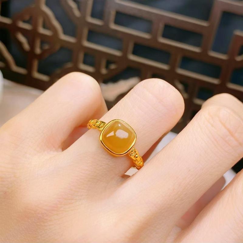 

Vintage palace style Natural ice chalcedony ring light luxury exquisite rings for women party wedding high quality jewelry resizable