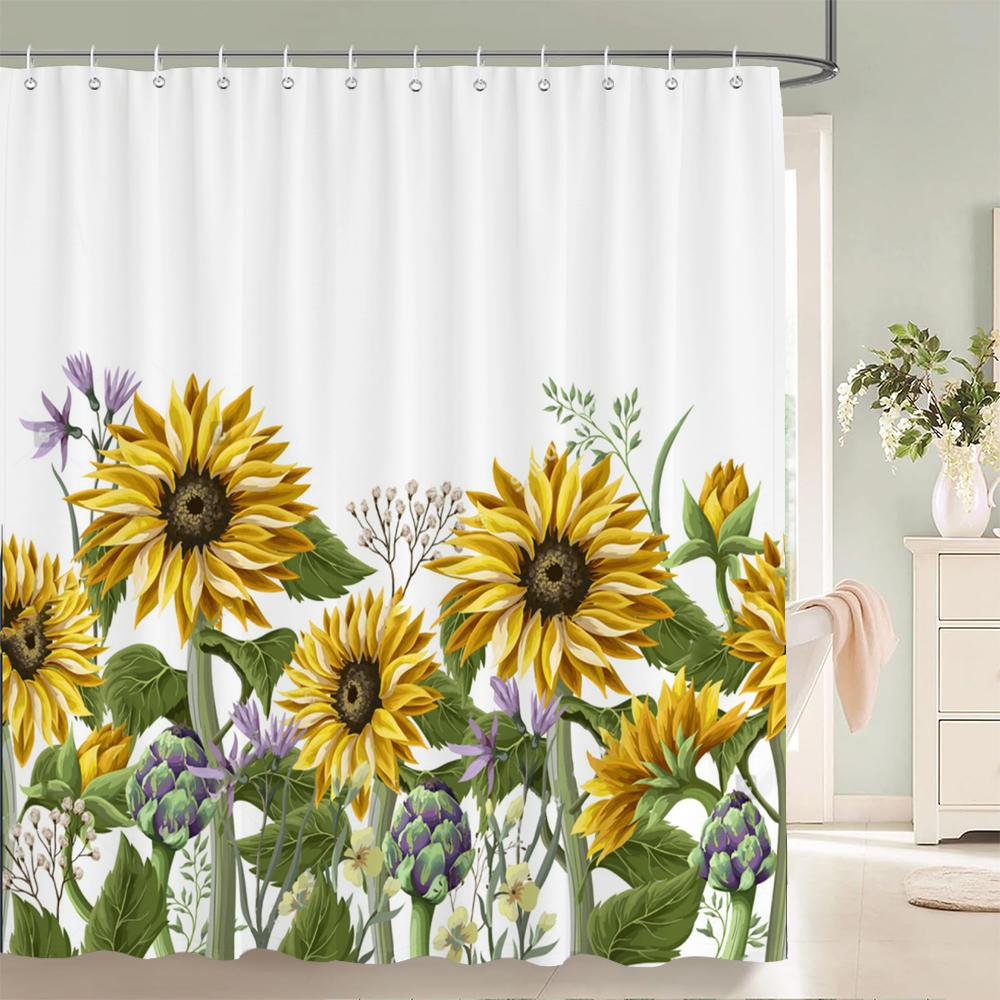 High Quality Colorful Flowers Plant Leaves Shower Curtains Waterproof Bathroom Curtain Bath Curtain With Hooks Shower Curtain