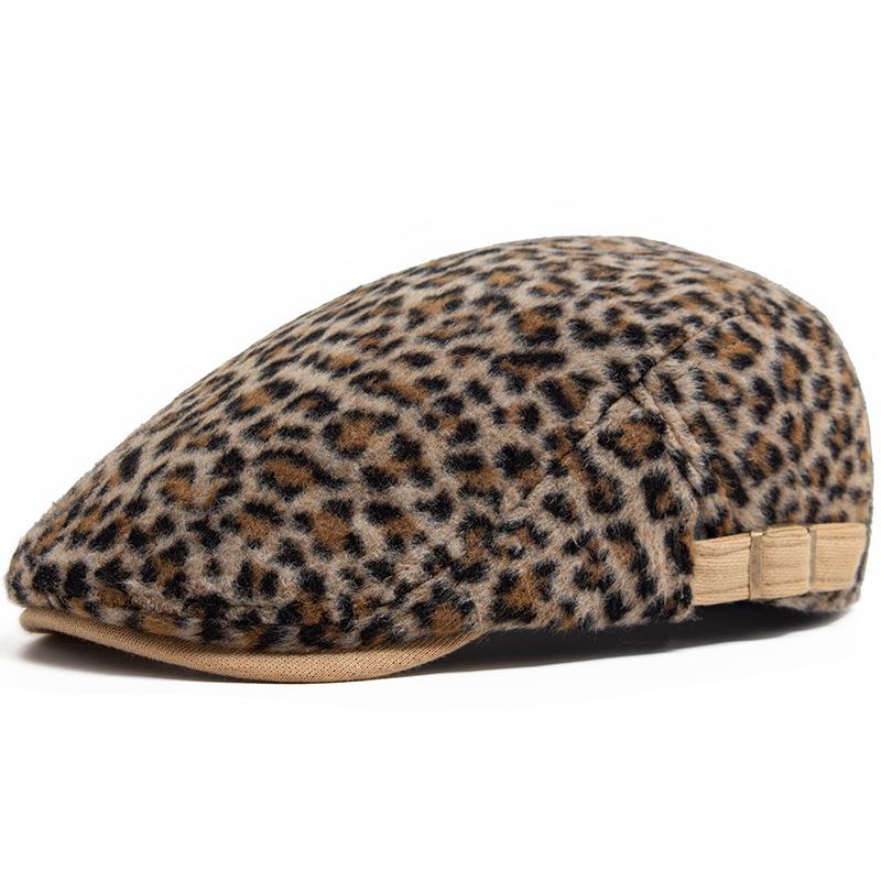 Fashion Leopard Print Beret Women Autumn Winter Thick Warm Hats Trend Hip Hop Female Hat Vintage Berets Adjustable
