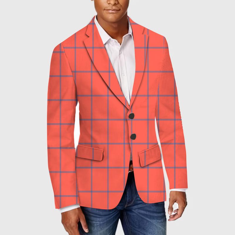 

Весна Новый Плед Блейзер Мужской Повседневный Приталенный Пиджак для Мужчин S оранжевый