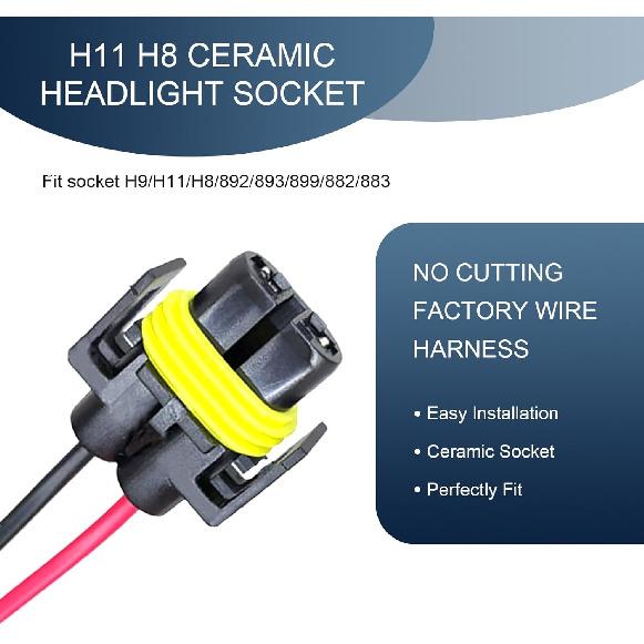 Pack-2 H11 Socket Wire Harness Connectors, Waterproof Fog Light Harness Plug, Multi-Purpose Pigtail Adapter Plug, For Fog Light High Low Beam Bulb