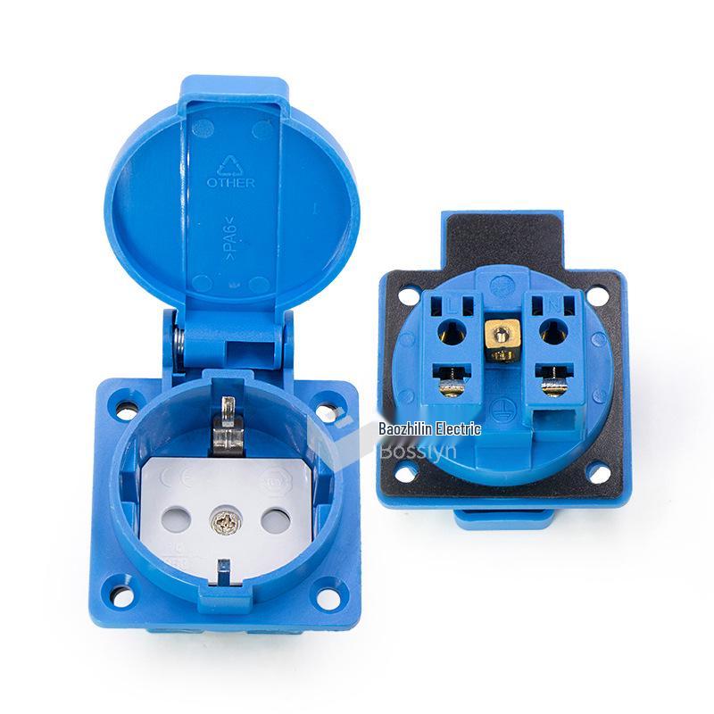 IP44 Waterproof German-Style European Socket with Cover for Laboratory Use