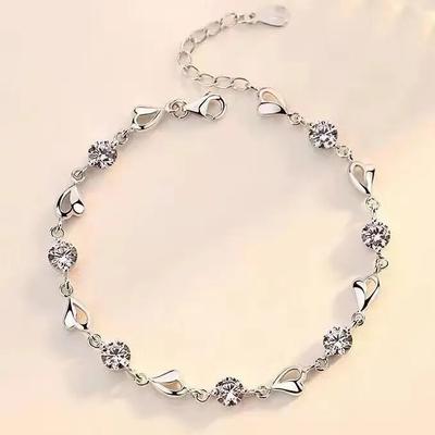 925 Sterling Silver Zircon Heart Shaped Bracelets Crystals For Women Valentines Gift Wedding Party Cute Jewelry