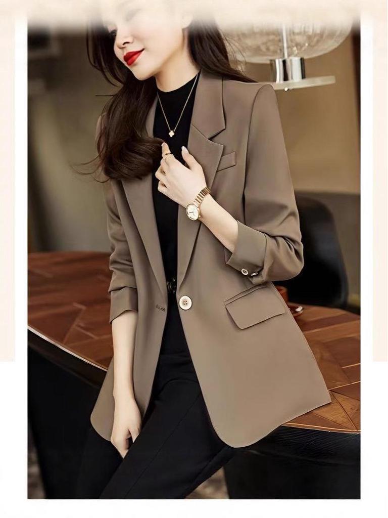 Women's High-End Coffee Color Suit Jacket – Spring/Autumn 2025 New Style, Petite Casual Blazer