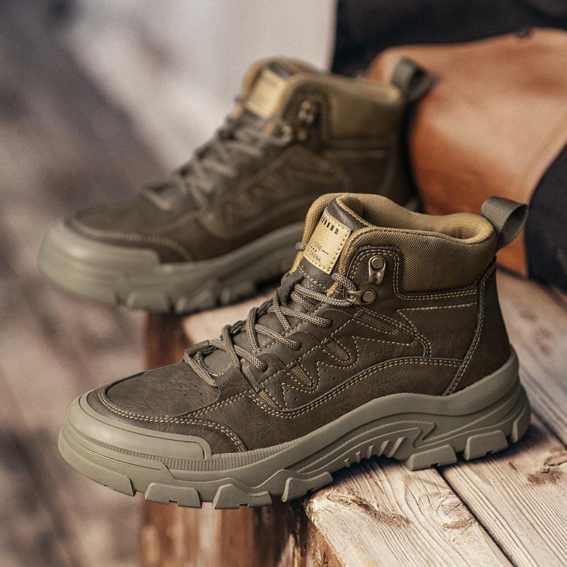 Fashion New Trend Stylish Men's Ankle Boots Fashion High-top Lace-up Casual Leather Shoes Versatile Outdoor Motocross Boots Simple Botas