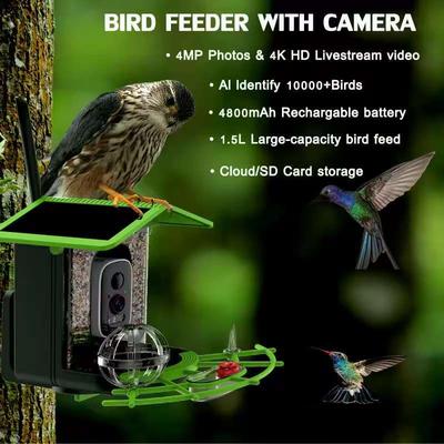 Vogelfutterkamera 4MP 2K HD Vogel-Videoaufnahme WiFi Solarbetriebene Kamera Akku mit Solarpanel, Sofortige Benachrichtigungen, Vogelbeobachtung