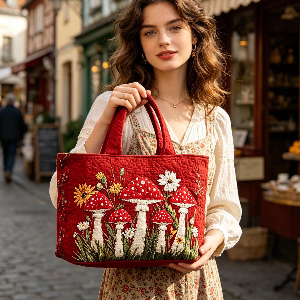 Quilted Tote Bag with Digital Print Handbag Stylish Spacious Design Durable Material and Comfortable Handles for Everyday Use