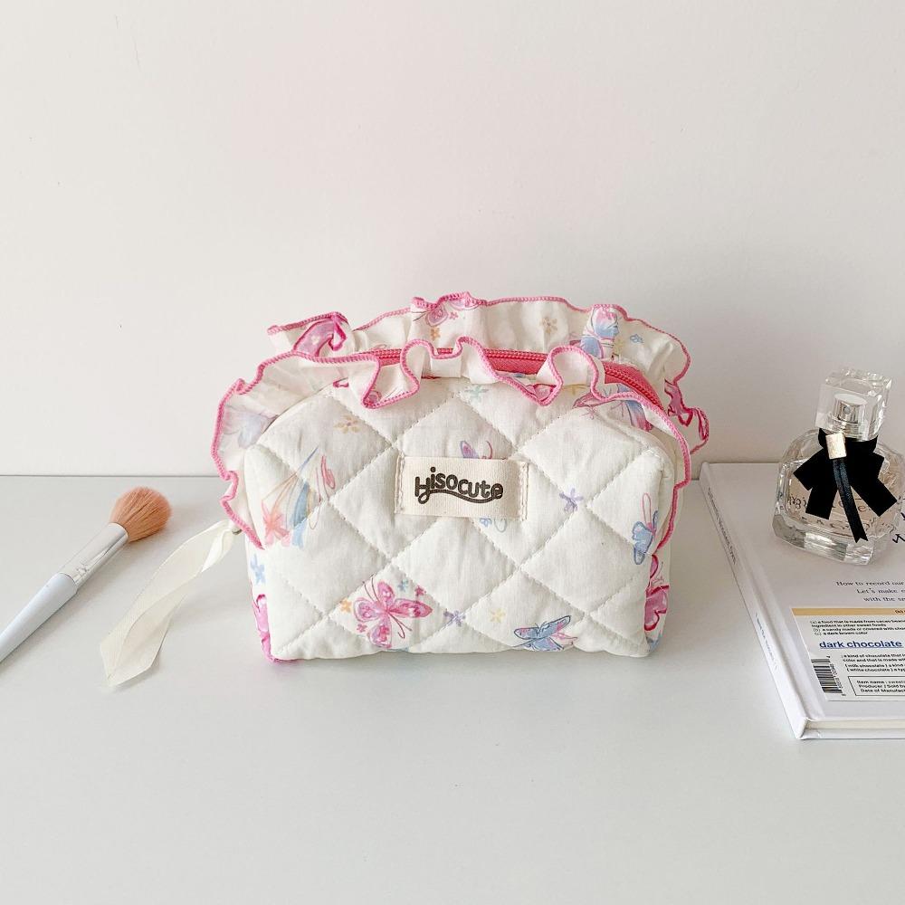 Lace Butterfly Print Toiletry Storage Bag Large Capacity Lace Pen Bag Sweet Storage Bags  Women