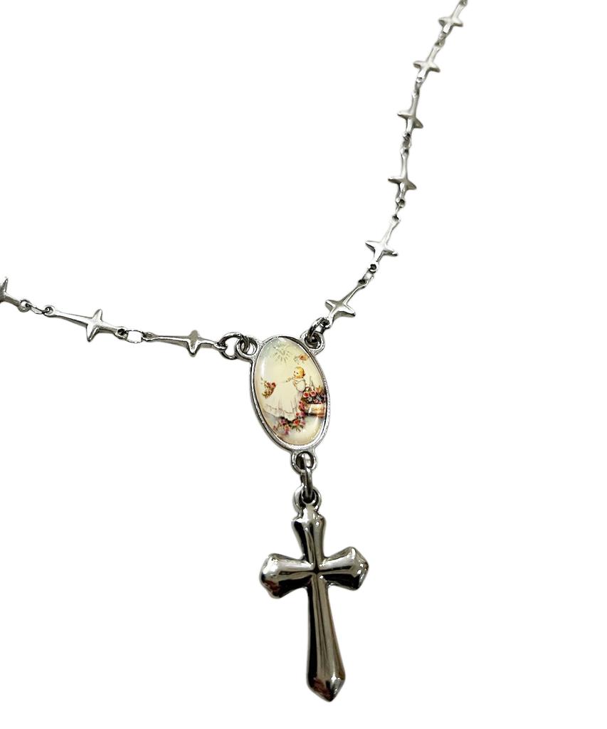Sk8Er Rock Cross Chain Rosary Surgical Steel Necklace