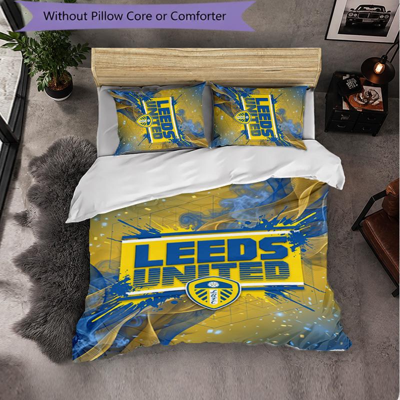 Leeds United Football 3 Piece Bedding Set Soft Duvet Cover Set with Pillowcases Printed Bedroom Decor Set for Home