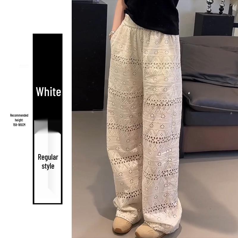 Summer 2025 Women's Lace Hollow Wide-Leg High-Waist Draping Pants - Ice Silk Cool & Casual Petite Fit