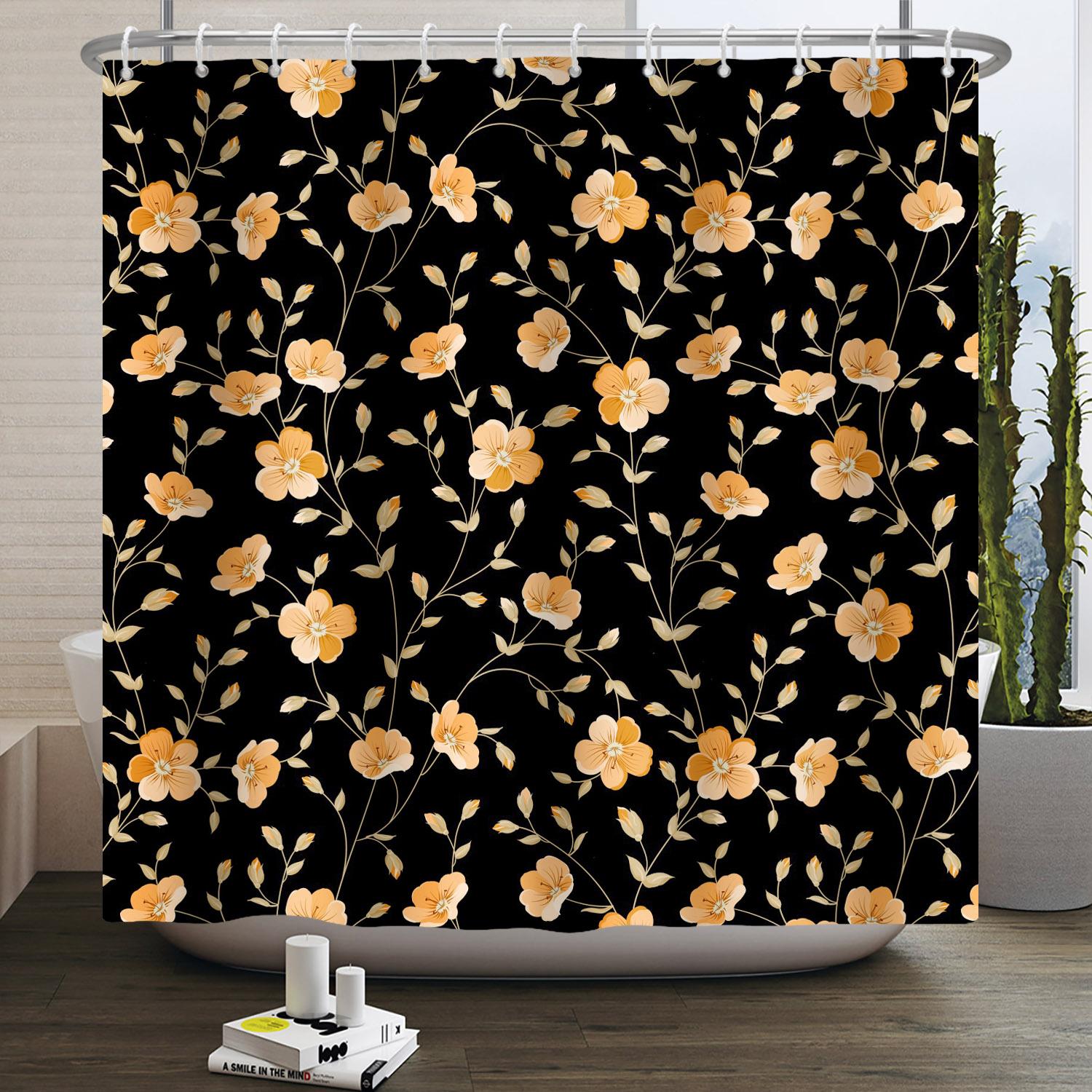 

Black Floral Shower Curtain Aesthetic Dark Wildflower Botanical Flowers Bath Curtain For Bathroom Waterproof Polyester Fabric 90x180cm