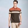 [Including Mulberry Silk] Color blocked striped short sleeved polo shirt for men's summer stretch and easy to maintain business casual T-shirt