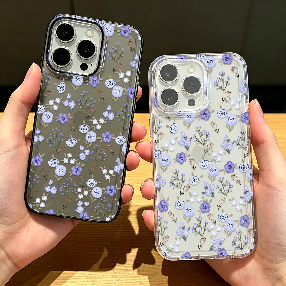 Phone Case For Iphone 12 15 Plus 14 17 Air 11 Pro Max 13 16 Purple Flowers Pink Skin Friendly Raised Lens Anti Scratch Cover