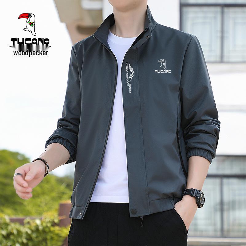 

Men s Woodpecker Embroidery Stand-up Collar Jacket - Casual Spring/Autumn Outerwear Coat 4XL (165-180 lbs)