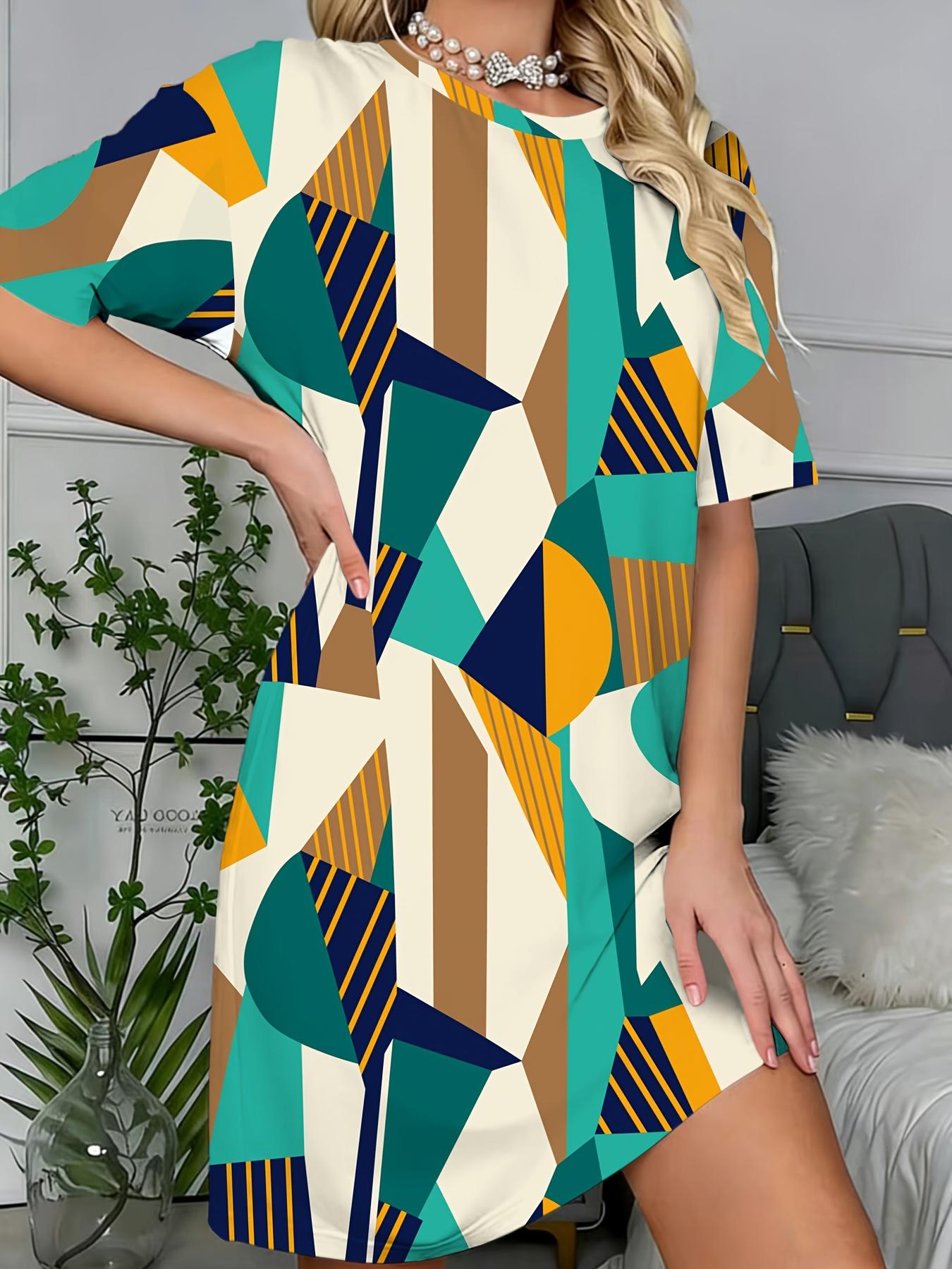 

New Arrival Women s Nightgown. Creative Color-Block Patchwork Print Casual Sleep Dress. Short Sleeve Round Neck. Cozy Homewear. Loose Fit. Comfortable 2XL дубильная кора