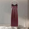 Sexy einfarbiges Leder-Partykleid Damen Schlank Ärmellos Rückenfrei Hüftbetont Langes Trägerkleid 2026 Frühling Sommer Damenkleid