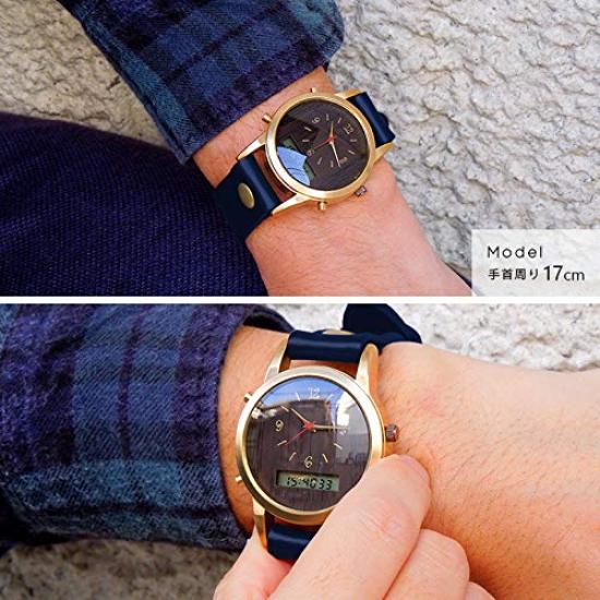 Made in Japan Watch Woodgrain Digital Quartz Calendar Day of the Week Alarm Size Circumference Ana-Digi (M (Arm 14cm~18cm), Brown)