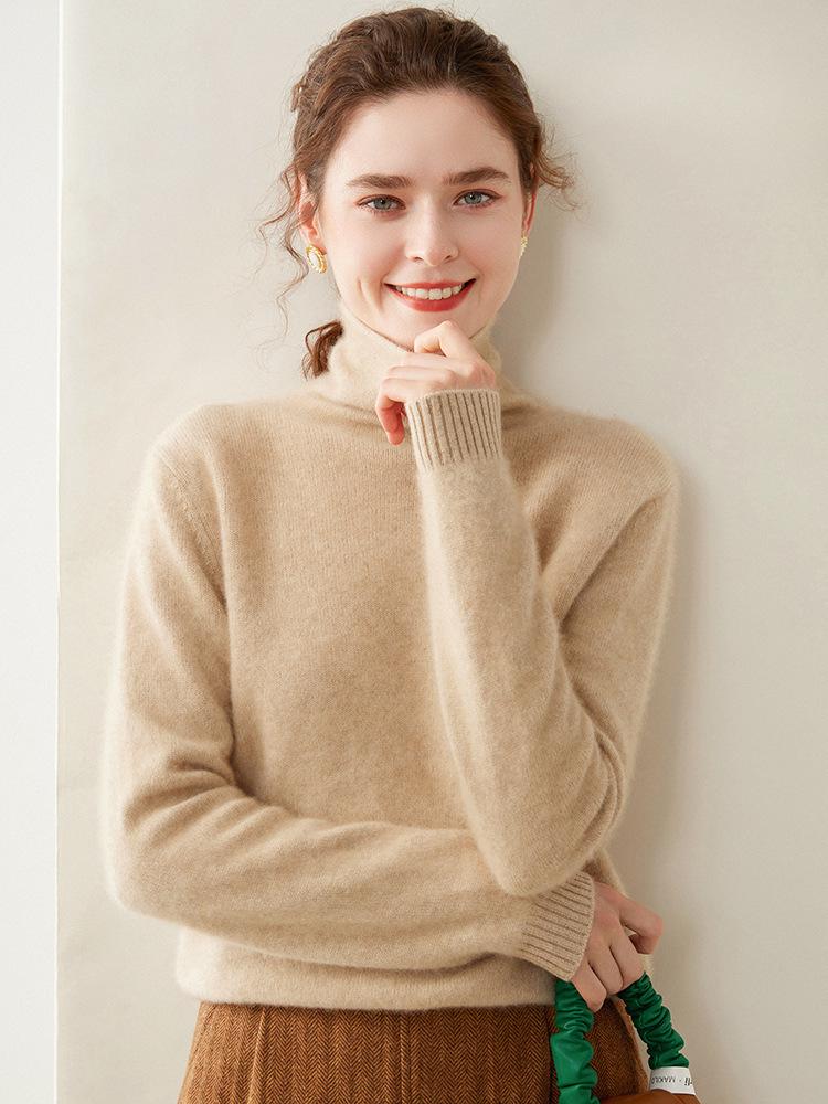 Women's High Neck Cashmere Knit Top - Soft, Fashionable, Skin-Friendly Long Sleeve Sweater