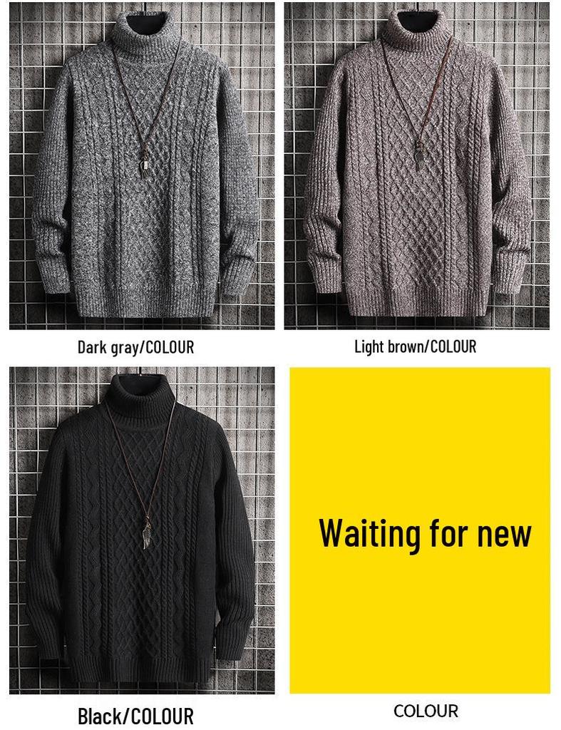 Men's Solid Color Jacquard Knit High Collar Double Lapel Sweater