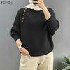 ZANZEA Women Casual Round Neck Solid Color Long Sleeve Retro Blouse