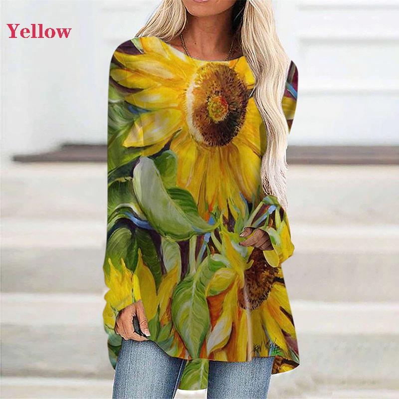 Women Flowers Printed Casual Round Neck 