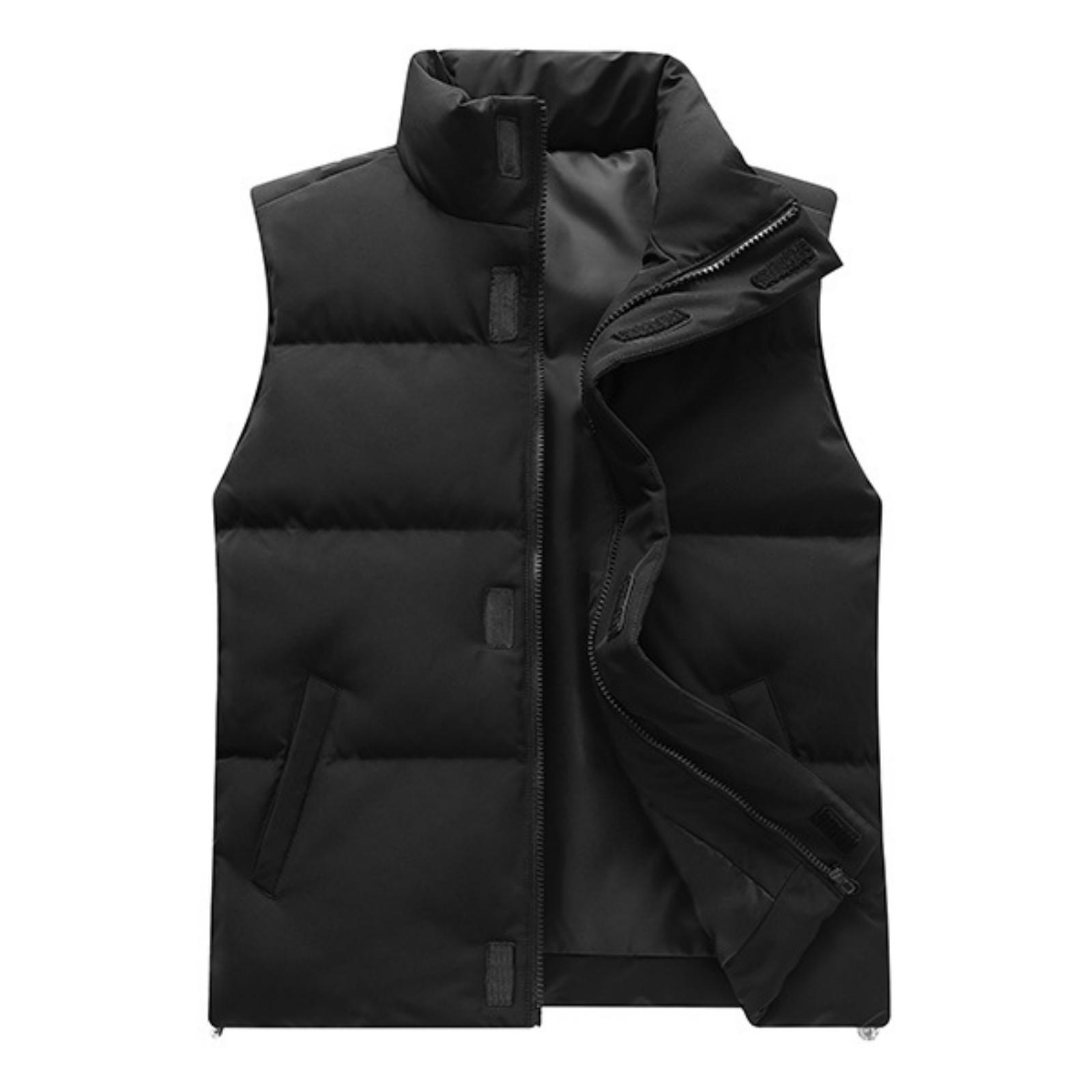 

Мужской и женский повседневный однотонный безрукавный жилет на молнии, мужской жилет с хлопковой подкладкой, теплый, с воротником-стойкой и капюшоном L