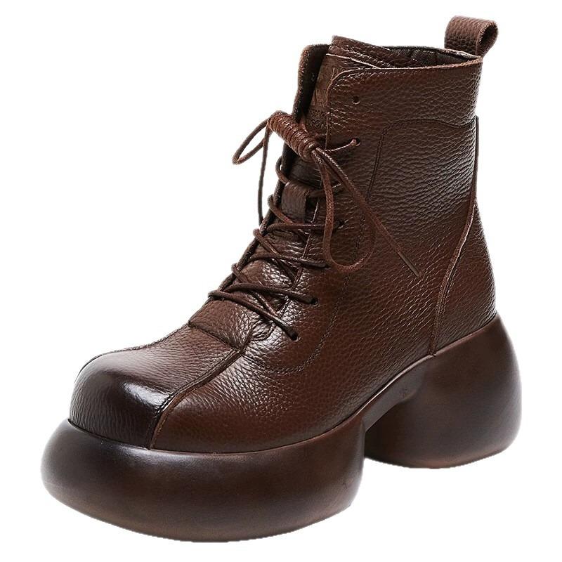 Autumn and winter soft leather retro solid color zipper boots plush short tube middle heel fashion boots thick heel mother shoes round head