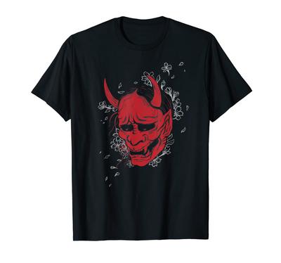 Japonský Hannya Noh Démon alebo Oni Lebka Estetické Tetovanie Maska Tričko