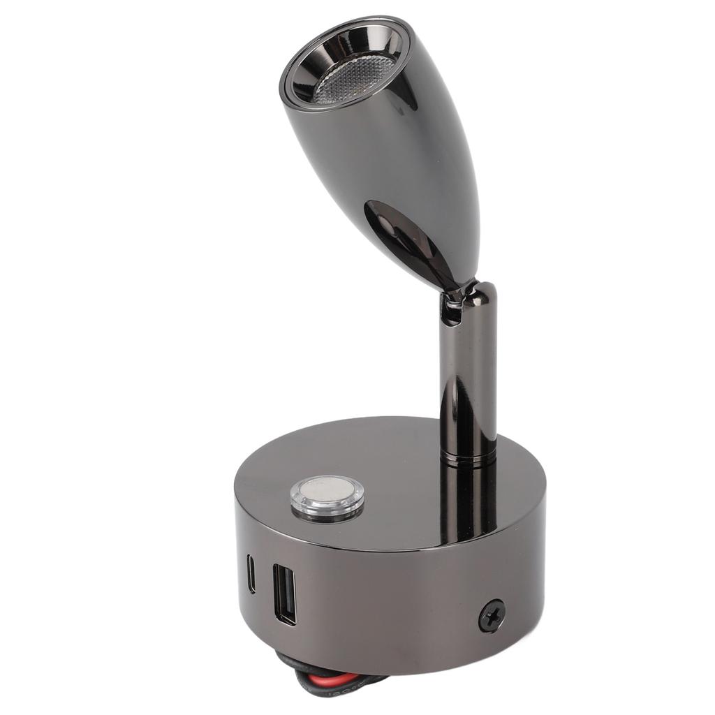 RV Reading Lamp USB Port Matte 3 Color Temperature Dimmable Touch RV Reading Wall Sconce 12‑24V
