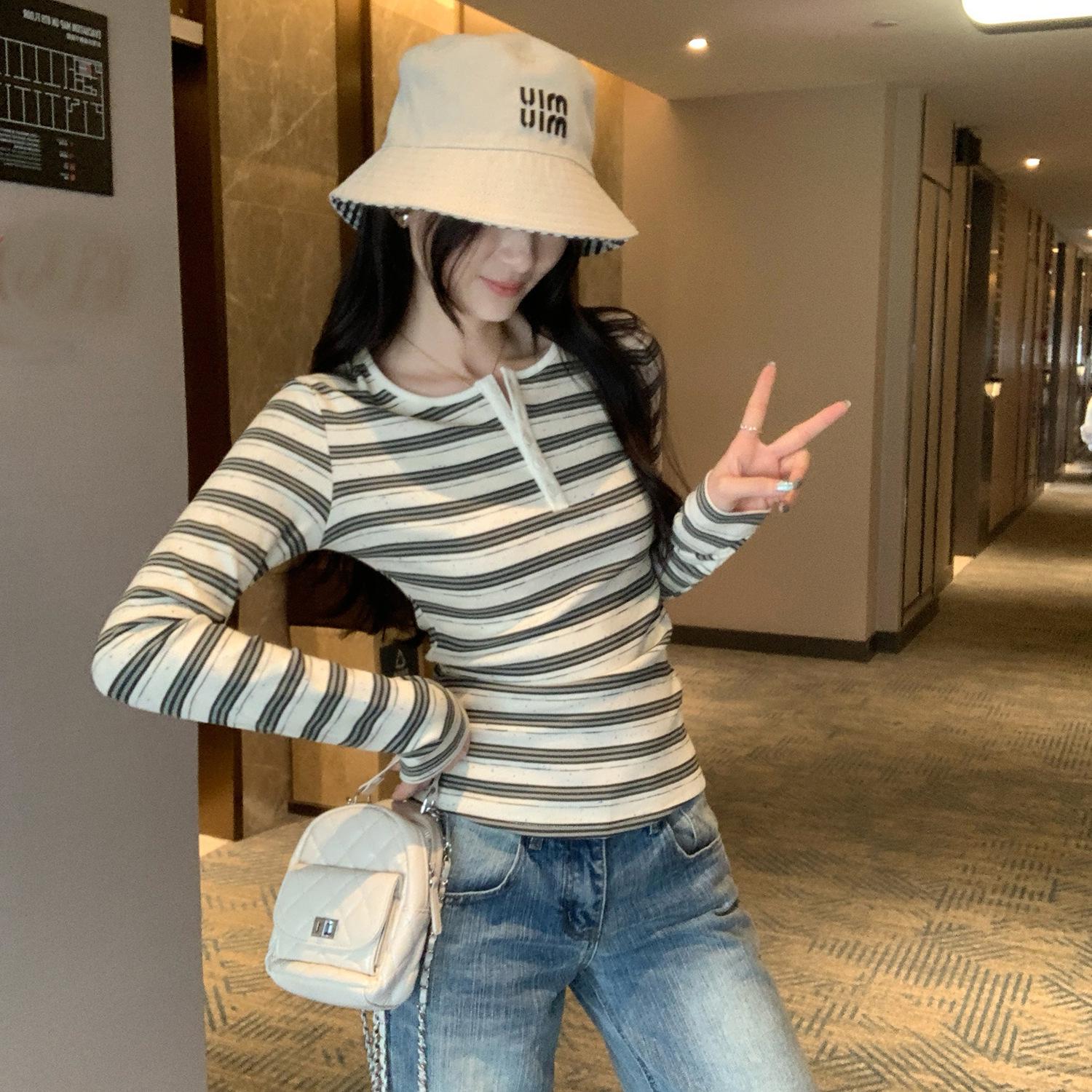 Elegant Henry Long Sleeve Striped Women s T-Shirt for Autumn/Winter 2025 M